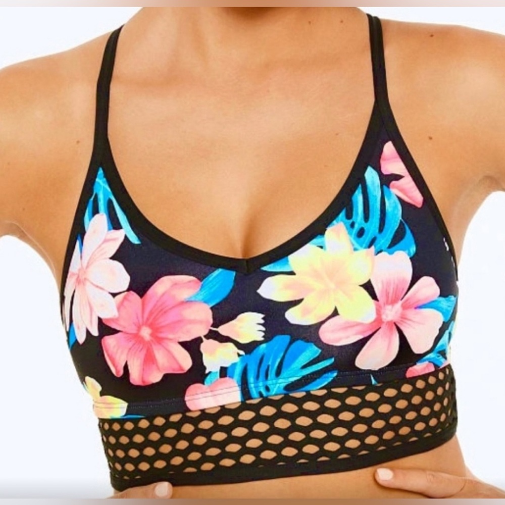 VICTORIA’S SECRET PINK RACERBACK TROPICAL FLORAL SPORTS BRA  |  MEDIUM